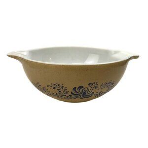 Vintage Pyrex 2.5qt. 443 Tan Blue Nesting Mixing Bowl MCM American Vintage 70s